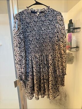 Lulu's Navy Floral Long-Sleeve Smocked Mini Dress